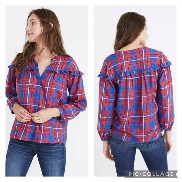 Madewell Tops - 🌻Madewell Plaid Shirred Button-Down, Size S